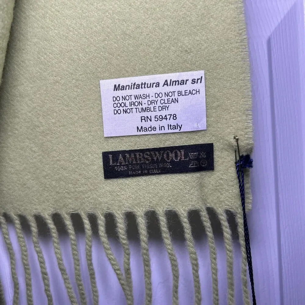 Manifattura Almar Scarf Women's One Size Green Lambswool Fringe Made Italy - Picture 6 of 11